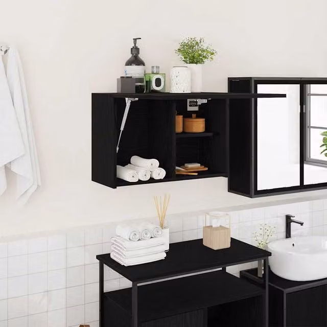 Berkfield Home Black Matt Wall Mounted Bathroom Cabinet W/D/H: 60 x 25 x 40 cm – 1