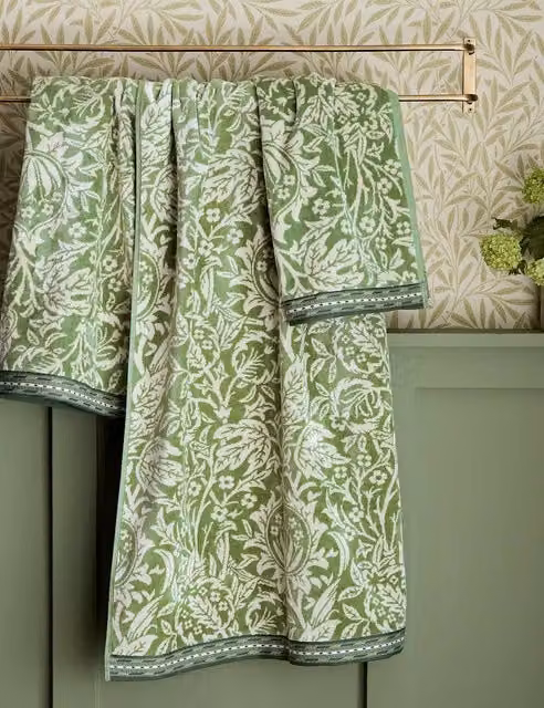 Morris & Co Green Floral Cotton-Rich Terry Towel