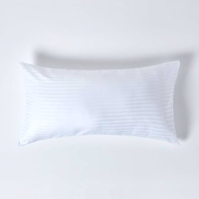 Homescapes White Egyptian Cotton King Size Housewife Pillowcase with Satin Stripe, 330 Thread Count