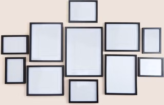 M&S Set of 11 Rectangular Modern Wood Photo Frames in Black