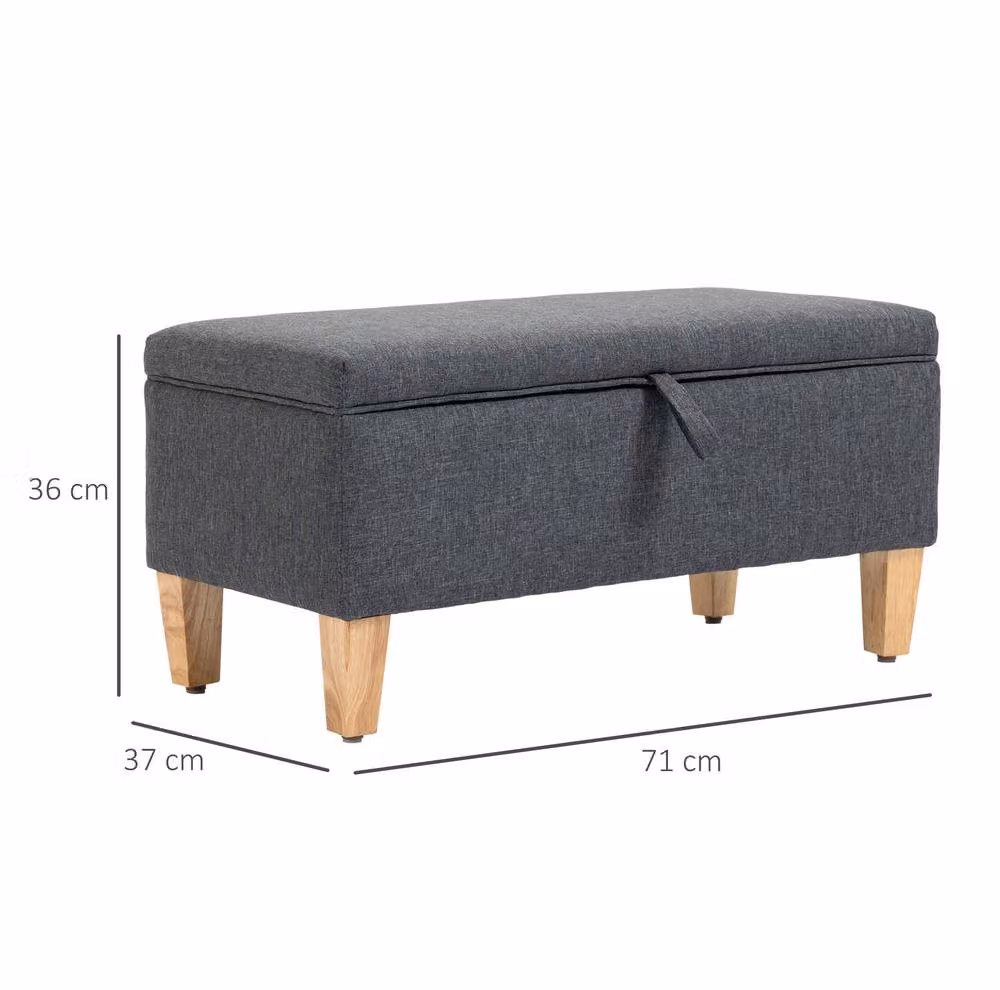 STILVORA Grey Fabric Storage Stool with Padded Top and Wood Frame – 2
