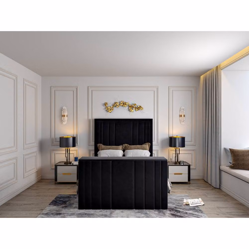 KDMD Atom Bespoke Super King Upholstered Soft Velvet Bed Frame with Lift Up Base in Black – 2