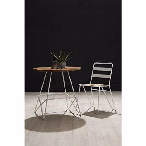 Premier Housewares District Dining Chair in White Metal and Elm Wood, W: 43 cm, D: 52 cm, H: 84 cm – 2