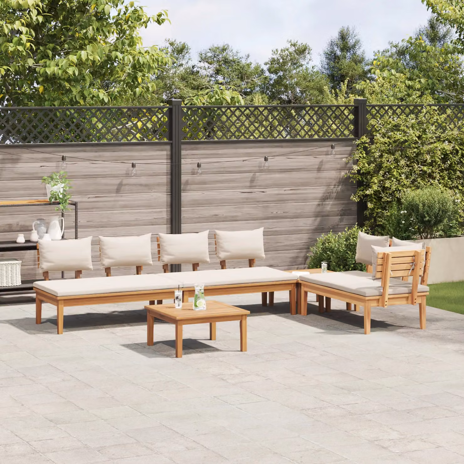 Berkfield Home 5 Piece L-Shape Garden Dining Set with Cushions in Brown Solid Teak Wood – 3