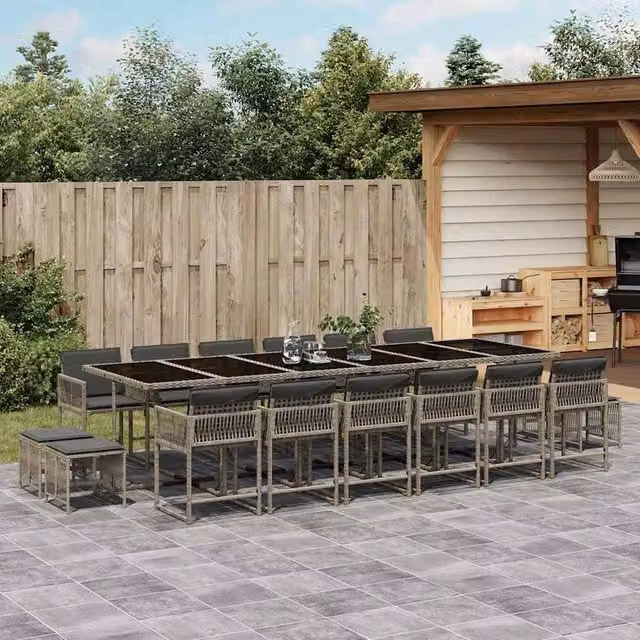 Berkfield Home 17 Piece Grey Poly Rattan Garden Dining Set with Cushions and Glass Tabletop – 1