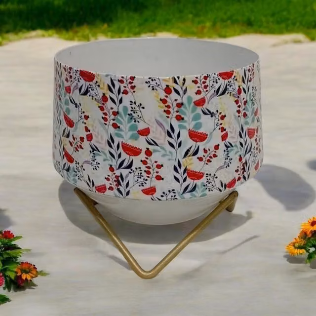 Minster Multicolour Metal Planter Tub with Stand, W: 13 cm, D: 13 cm, H: 13 cm