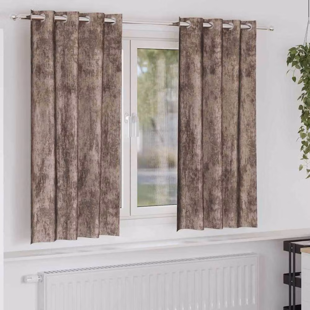 Berkfield Home Cappuccino Brown Polyester Grommet Curtains W: 140 cm, H: 175 cm – 1