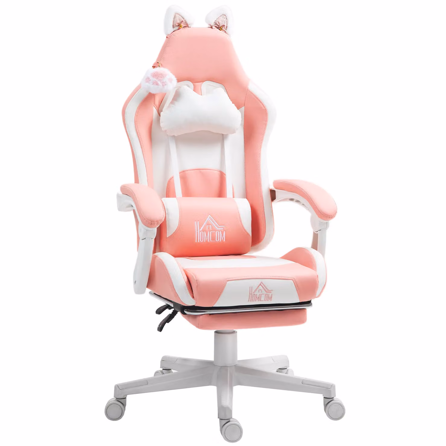 HOMCOM Pink Gaming Chair with Footrest and Headrest in Synthetic Leather – 2