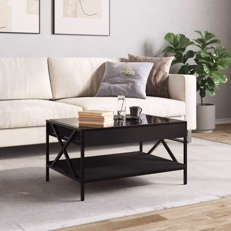 Berkfield Home Infinity LED Coffee Table, Black, W: 70 cm, D: 50 cm, H: 38 cm