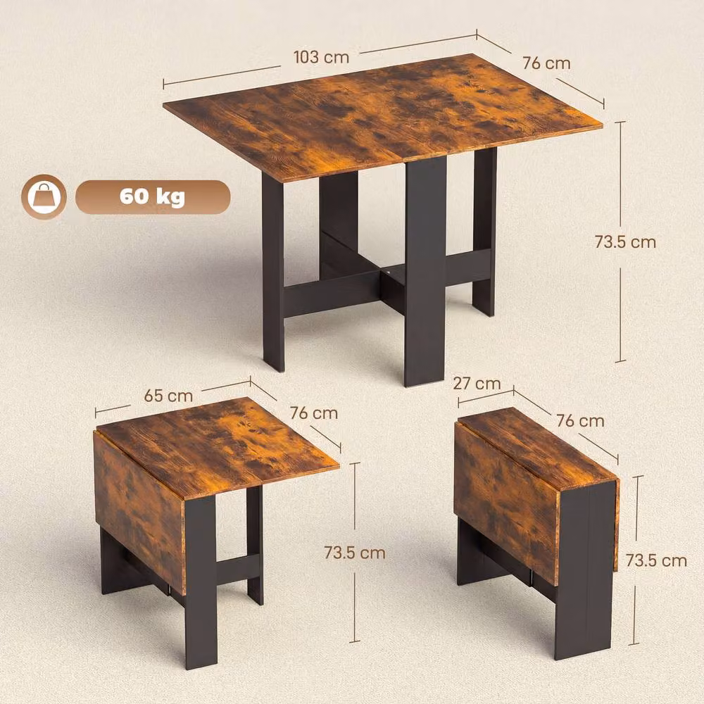 HOMCOM Brown Wooden Folding Drop Leaf Writing Desk and Dining Table – 3