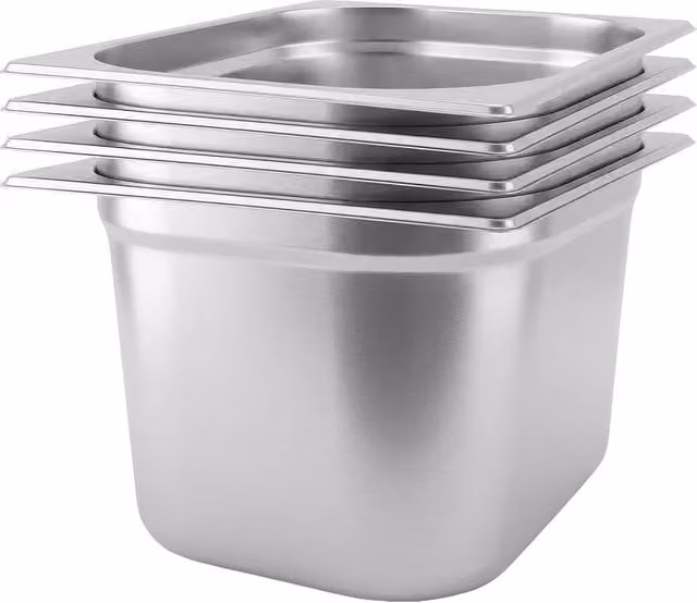 Argon Tableware Stainless Steel Gastronorm Containers, 1/2 Size, 11L, Pack of 4, Silver – 1