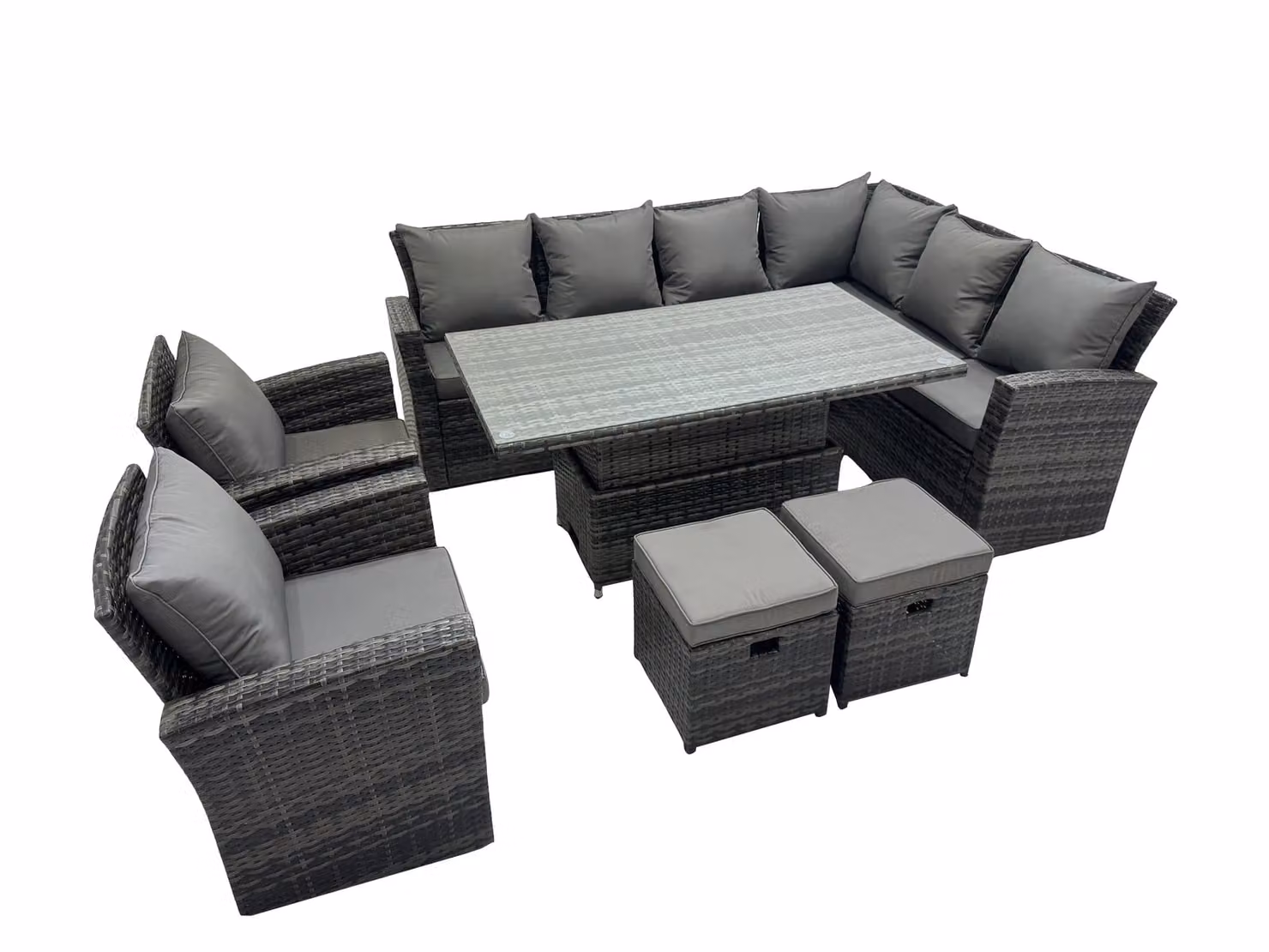 Fimous 10 Seat Rattan Garden Furniture Corner Sofa Set with 2 Small Footstools in Dark Grey – 2