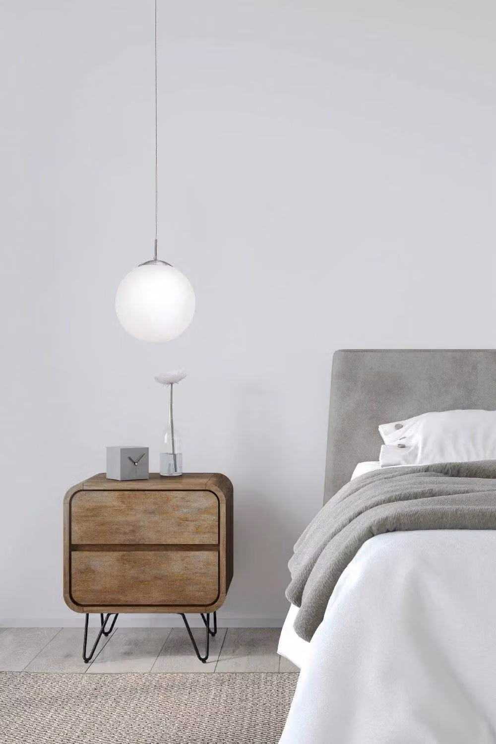Eglo Rondo Scandinavian Glass and Metal Sphere Pendant Light in White and Silver, Diameter: 25 cm – 2