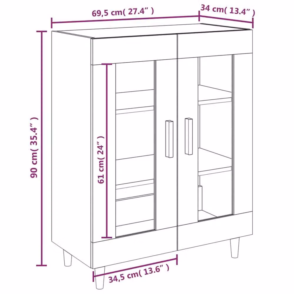 Berkfield Home Modern Sideboard in Grey with Glass and MDF, W/D/H: 69.5 x 34 x 90 cm – 3