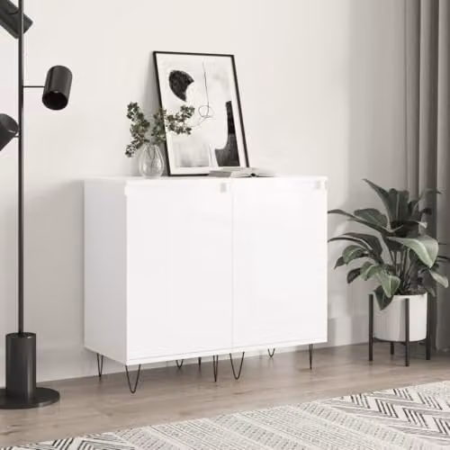vidaXL Set of 2 Modern High Gloss White Sideboards in Engineered Wood, W/D/H: 40 x 35 x 70 cm – 2