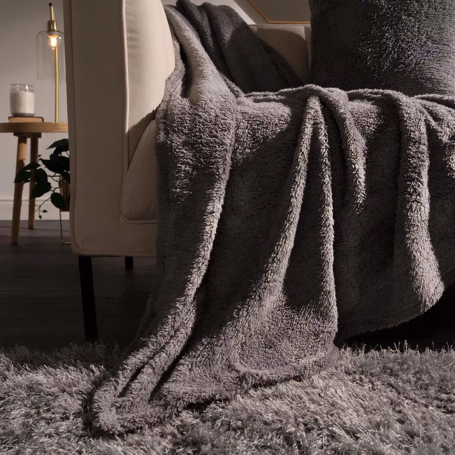 OHS Grey Fluffy Teddy Fleece Throw Blanket, W: 150 cm, D: 200 cm – 3