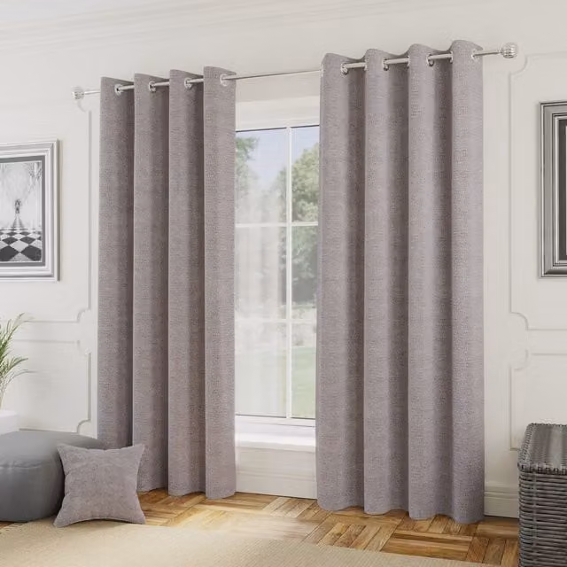 Enhanced Living Royale Silver Boucle Eyelet Thermal Darkening Curtains, Pair, Grey/Silver, Height: 229 cm