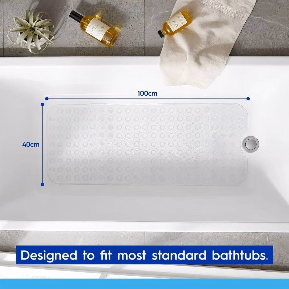 NESTLUNE Non-Slip Antibacterial and Mould-Resistant Bath Mat, Transparent, W: 100 cm, D: 40 cm – 2