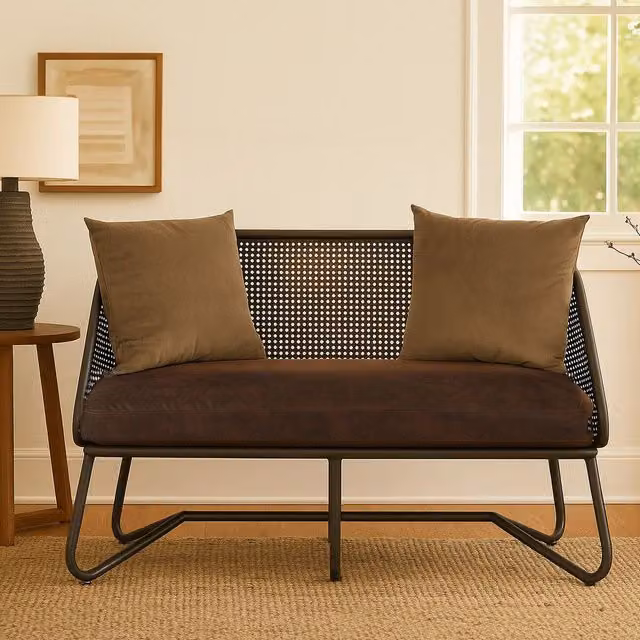 Orsina 2 Seat Brown Metal Patio Sofa with Open Lattice Backrest W/D/H: 126 x 72 x 82 cm – 2