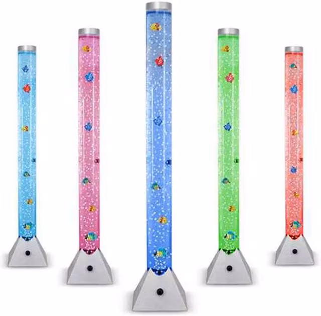 ValueLights LED Colour Changing Novelty Sensory Tower Fish Bubble Lamp, Silver, Height: 90 cm