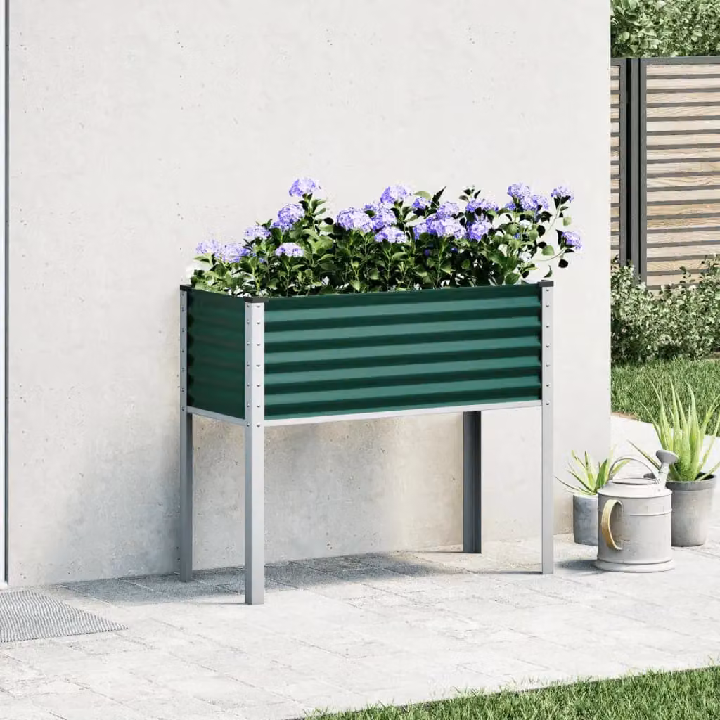 Berkfield Home Green Steel Garden Planter Tub, W: 100 cm, D: 41 cm, H: 90 cm – 2