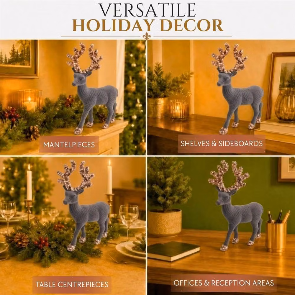 Shatchi Grey Velvet Christmas Reindeer Figurine, Height: 20 cm – 4