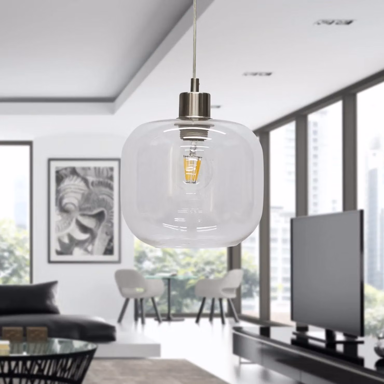 First Choice Lighting Bletch Set of 2 Pendant Lights with Transparent Glass and Silver Metal Fittings – 3