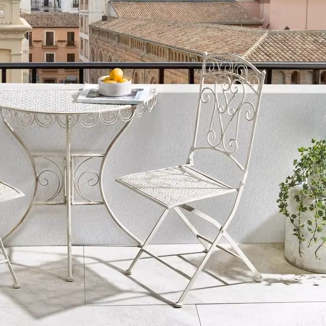 Wyld Haus Set of 2 Antique Beige Powder Coated Steel Folding Garden Chairs