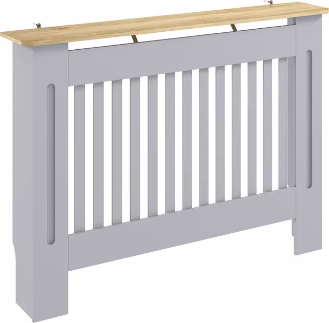 HOMCOM Slatted Radiator Cover Painted Cabinet with Line Grill Design, Grey, W: 112 cm, D: 19 cm, H: 81 cm – 1
