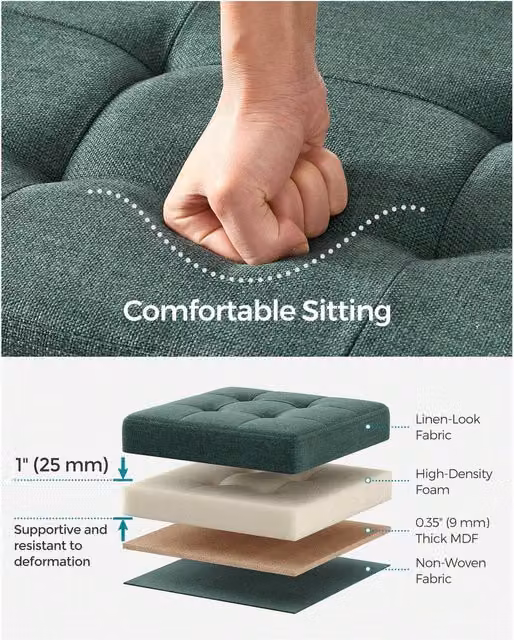 SONGMICS Elegant Green Storage Ottoman with Removable Divider and Fabric Cover
