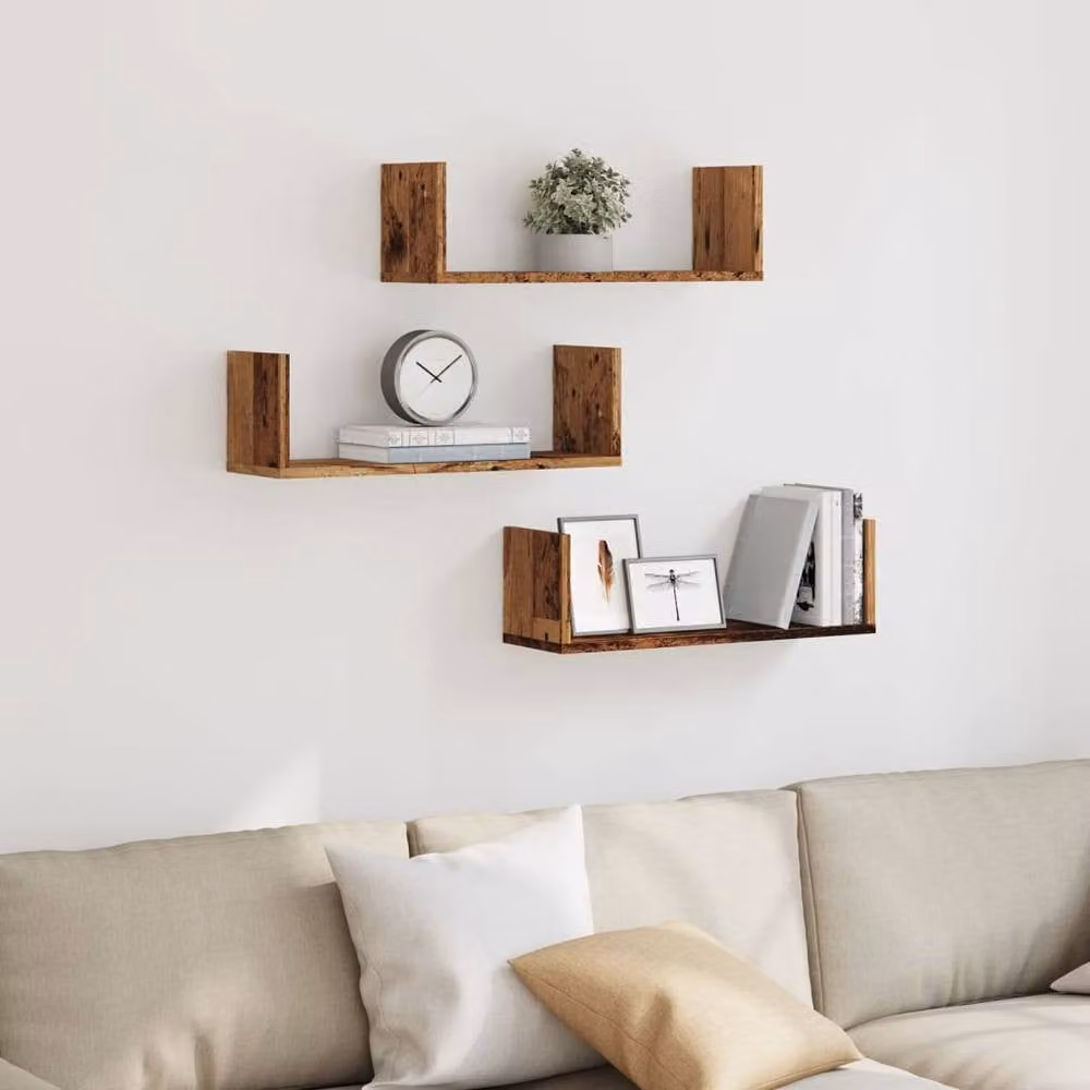 Berkfield Home Set of 3 Rustic Old Wood Wall Shelves, Brown, W/D/H: 58 x 18 x 18 cm – 3