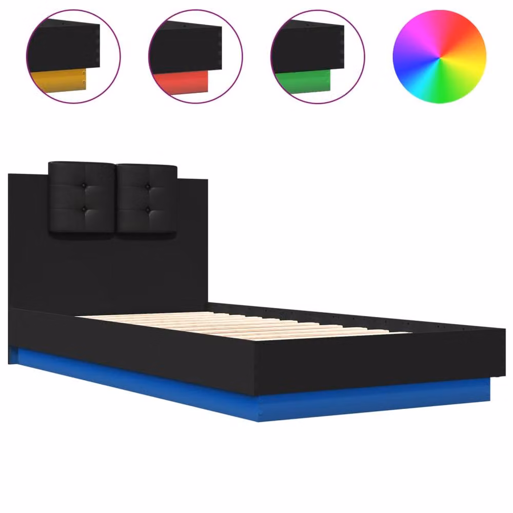 Berkfield Home Upholstered Bed Frame with Under-Bed LED Lighting in Black, W/D/H: 80 x 190 cm – 3