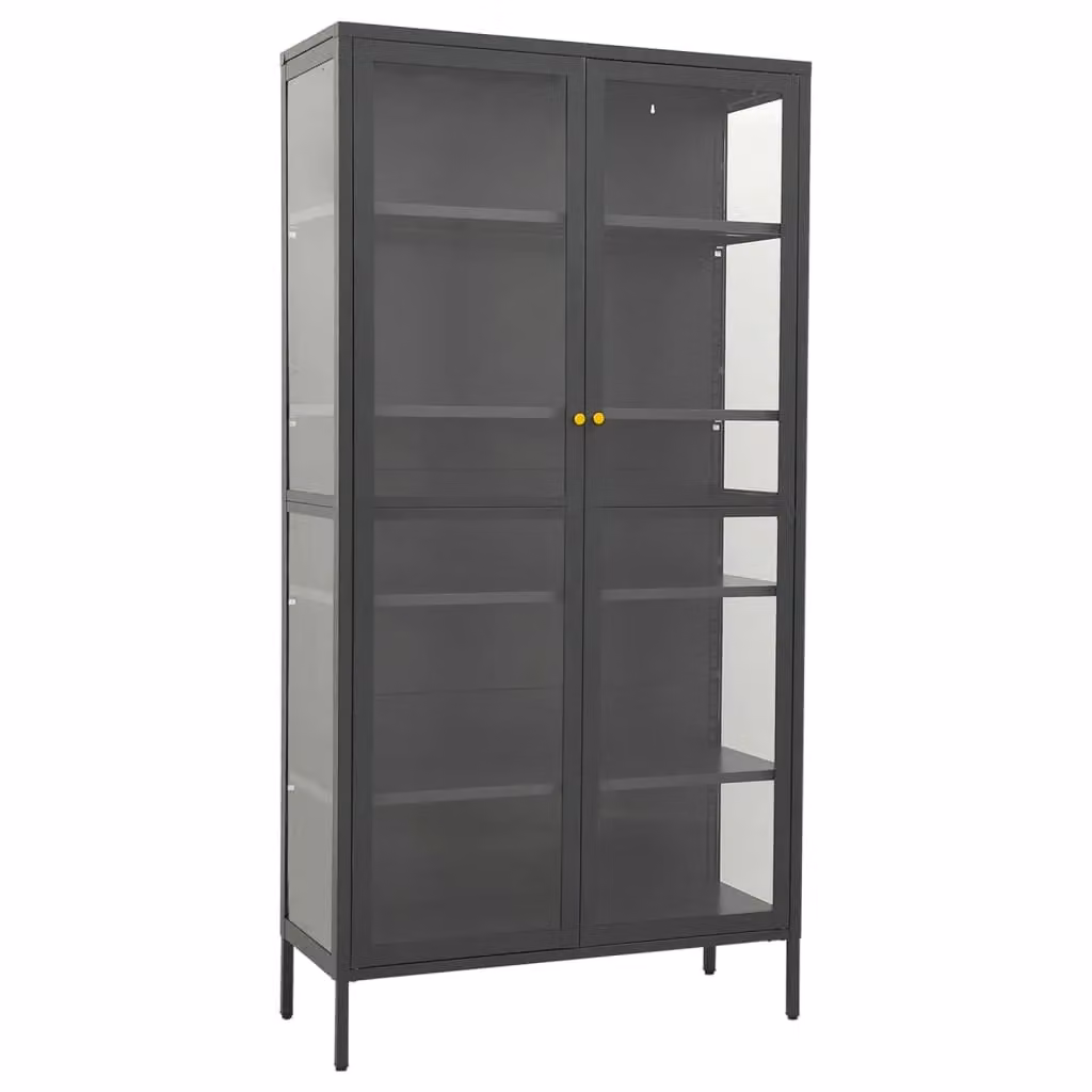 Berkfield Home Anthracite Display Cabinet with Glass Doors and Internal Shelves, Black, W/D/H: 90 x 40 x 180 cm – 2