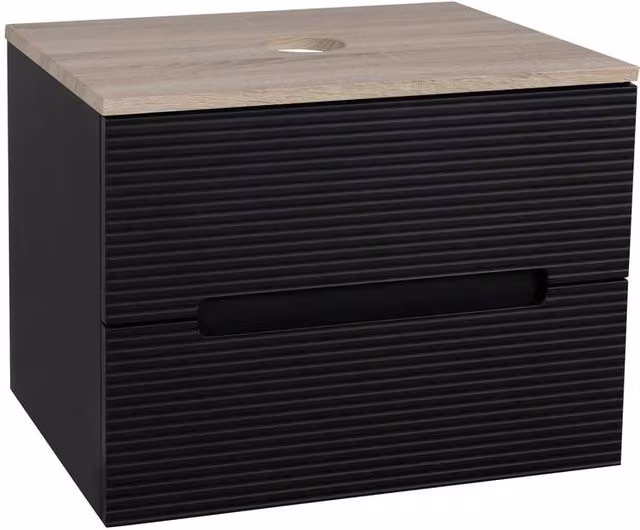 Bathroom Kingdom Monza Wall Hung Fluted Vanity Basin in Black and Oak, Width: 60 cm – 1