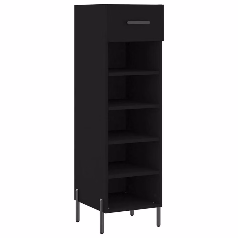 Berkfield Home Modern Black Shoe Cabinet with Hinged Doors and Open Shelf, W/D/H: 30 x 35 x 105 cm – 3