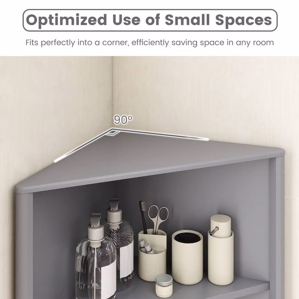 Costway Modern Grey Corner Storage Cabinet with 5 Shelves and Hinged Doors – 6