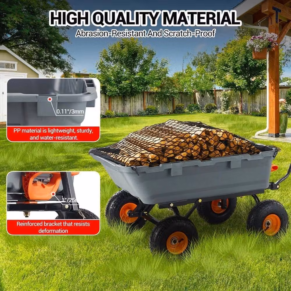 VOGREX Grey Garden Dump Cart Wheelbarrow Tipping Trolley with 362kg Capacity, W: 1000 cm, D: 52 cm – 3