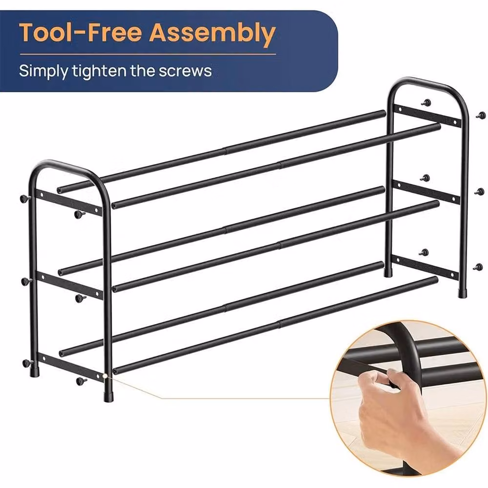 VOGREX 3-Tier Expandable and Adjustable Metal Shoe Rack Organizer in Black – 2