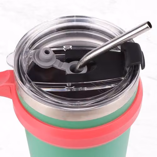 Myga Insulated Stainless Steel Travel Mug Tumbler with Straw and Flip Top Lid, Green, 590ml – 2