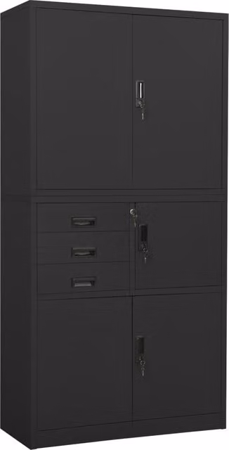 Berkfield Home Office Steel Filing Cabinet in Anthracite and Black, W/D/H: 90 x 40 x 180 cm
