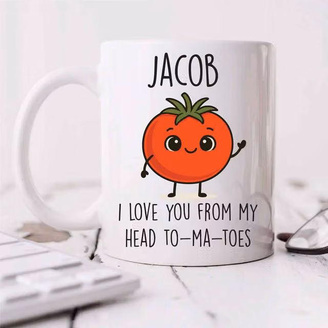 60 SECOND MAKEOVER Personalised I Love You From My Head To-ma-toes Cute Tomato Mug in White Ceramic
