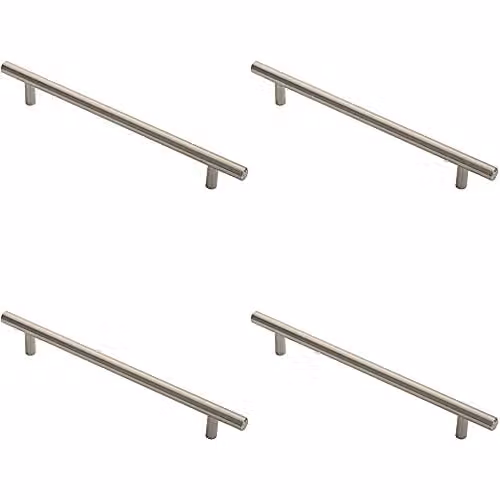 Loops 4 Pack Round T-Bar Cabinet Pull Handles in Brushed Silver, Length: 252 mm, Fixing Centres: 192 mm, Depth: 12 mm