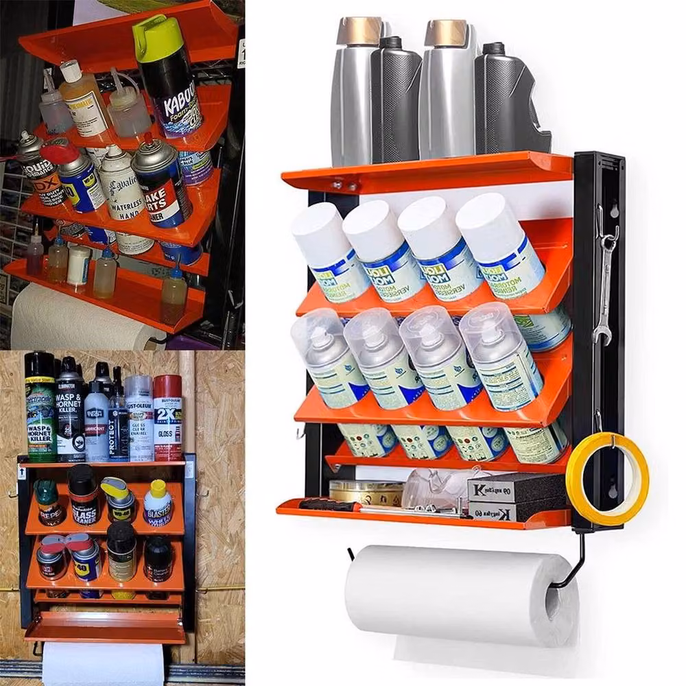 FLAVORA Wall Mounted Steel Tool Board and Spray Paint Lube Can Storage Rack, Orange – 8