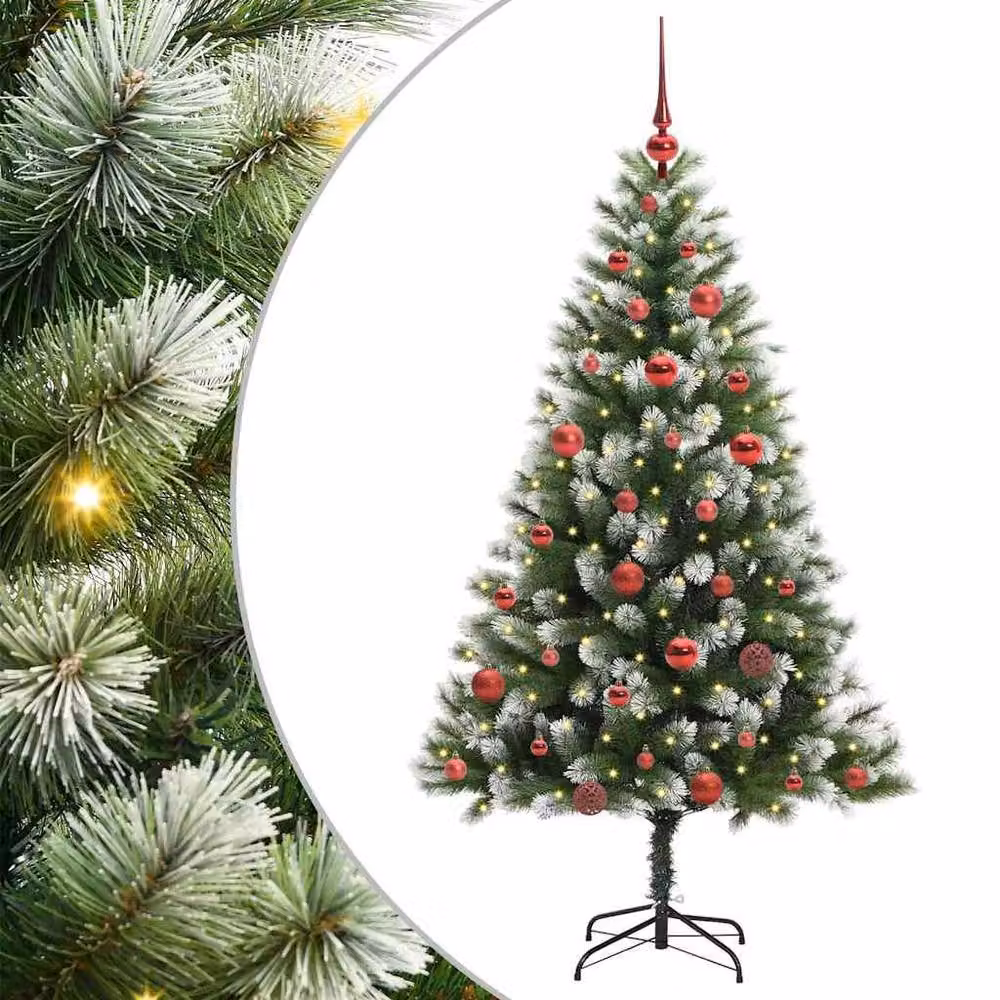 Berkfield Home Artificial Hinged Christmas Tree with Flocked Snow, Green, Height: 150 cm – 2