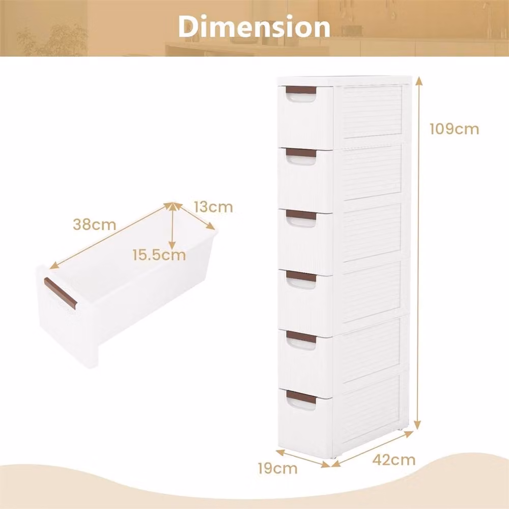 FORGEVIO Rolling Narrow 6 Drawer Storage Cabinet Organizer Unit in White – 2