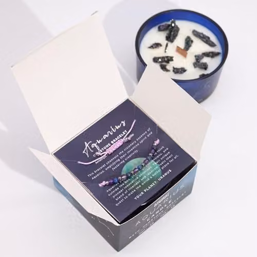 Ancient Wisdom Serenityy Zodiac Crystal Candle with Gemstone Bracelet - Aquarius, Blue – 2
