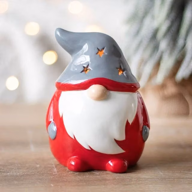 Uniqueful Red and Grey Ceramic Gonk Tealight Holder