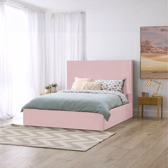 Desire Deco Pink Velvet Upholstered Single Storage Bed W/D/H: 90 x 190 cm