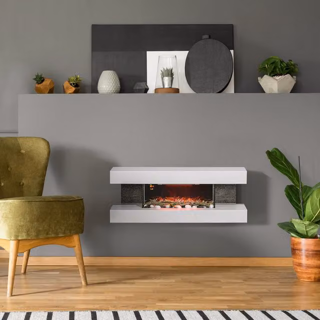 HOMCOM White Wall Mounted and Freestanding Electric Fireplace