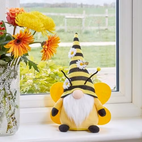 mysmartbuy Scandinavian Bumble Bee Gonk Plush Tomte Figurine, Black, Yellow and White, H37 x W23 x D11 cm – 1